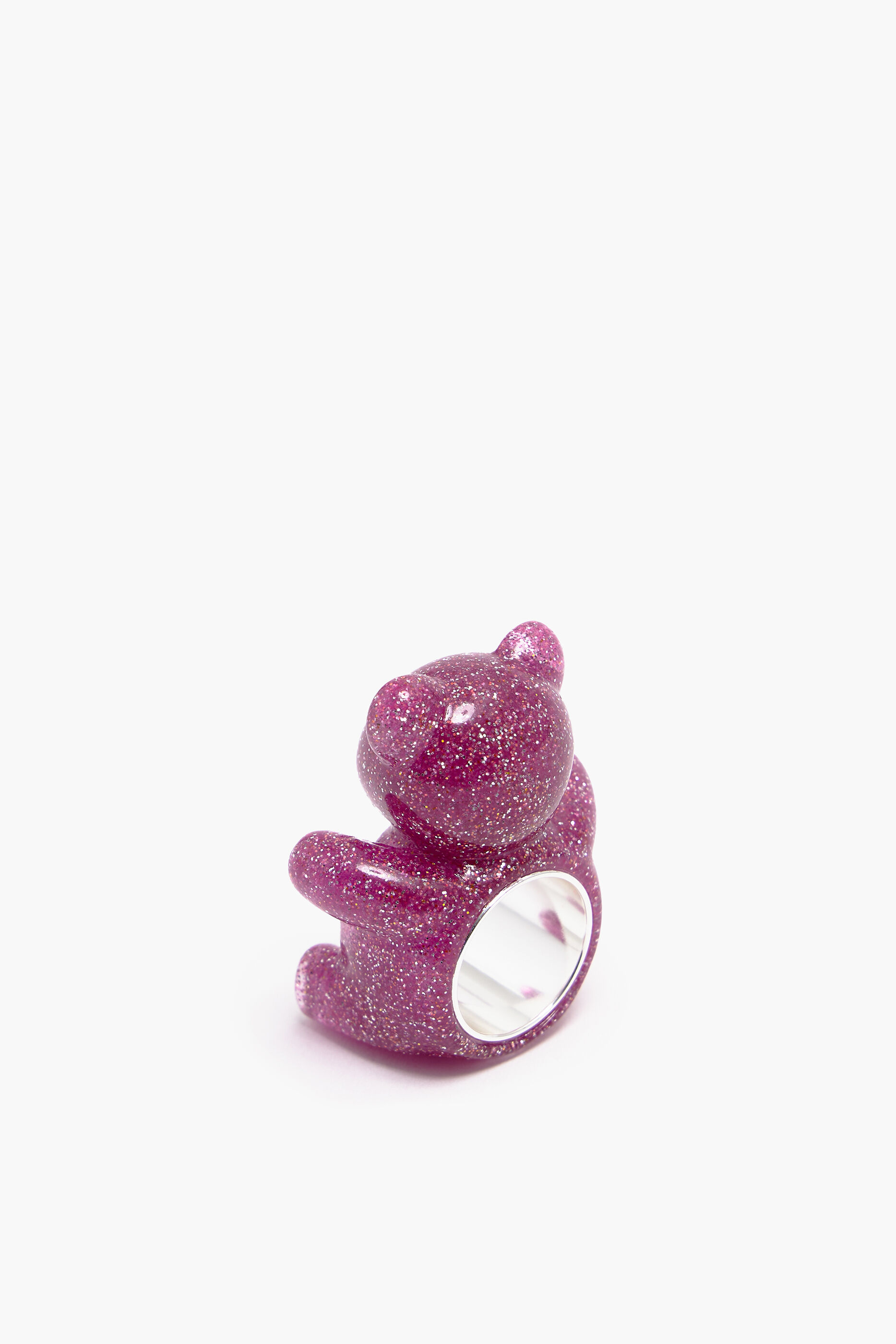 Anel de urso rosa com glitter