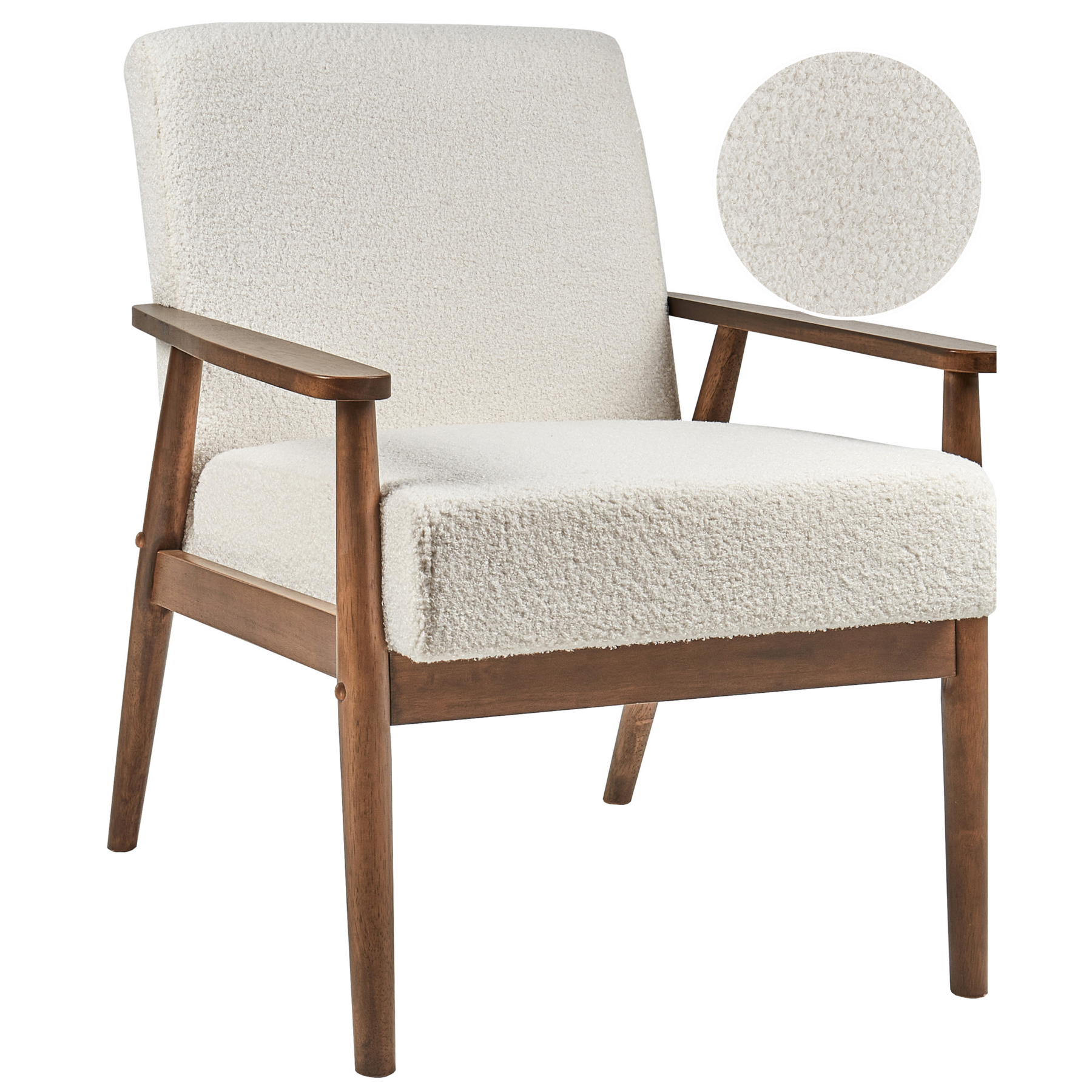 Beliani - ESRUM - Fauteuil - Gebroken wit - Bouclé|Donker hout