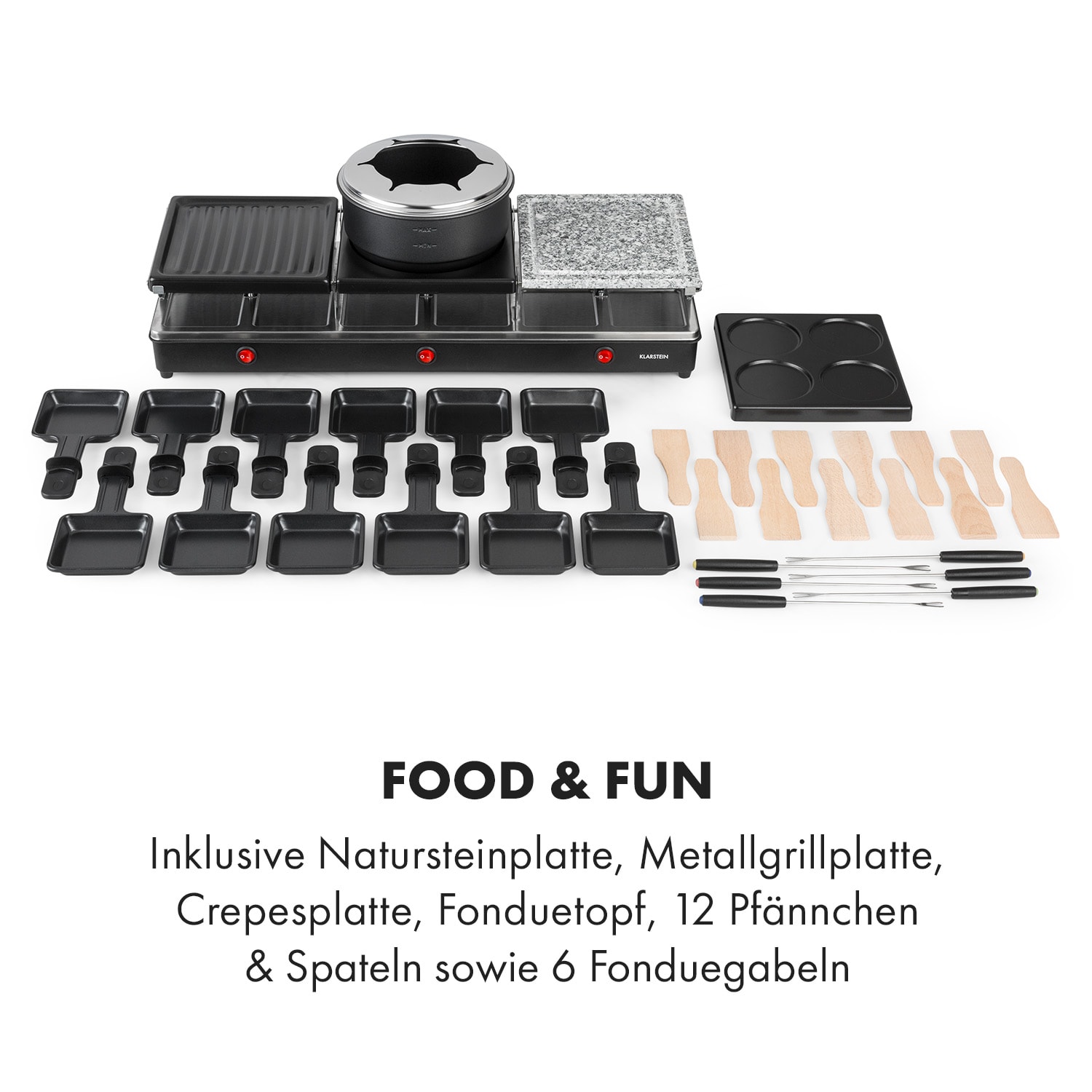 Fonduelette XL 3-in-1 Raclettegrill Fondue Naturstein 1650W 12 Pers