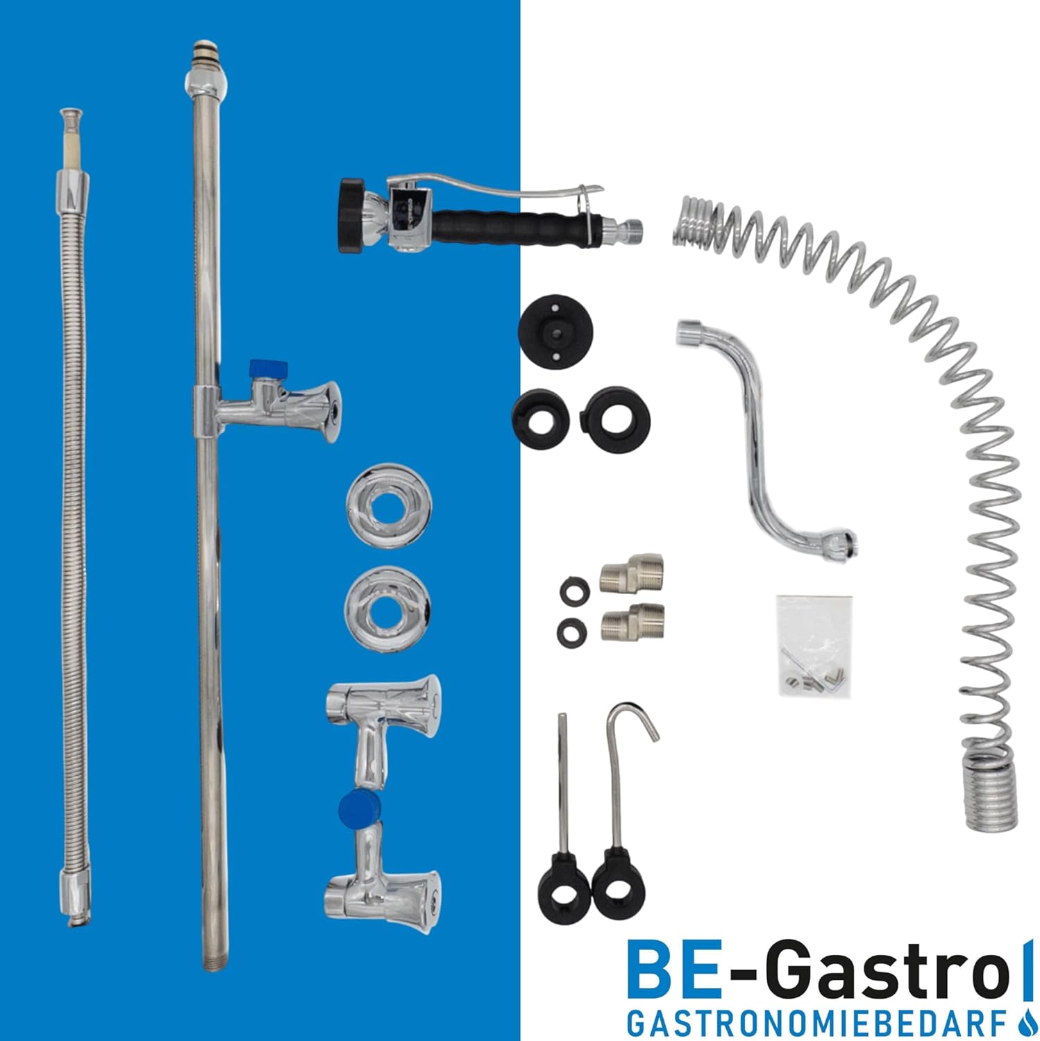I Profi Gastro Geschirrbrause Zweiloch 'Premium' Wandarmatur inkl. Wasserhahn, Mischbatterie & ergonomischem Drehgriff | Gastrobrause mit Zubehör, Gastronomie Armatur, Wandanschluss