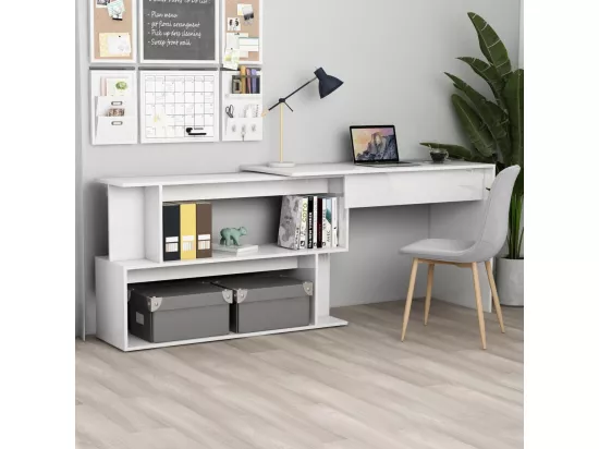 Bureau d'angle Blanc brillant 200x50x76 cm Bois d’ingénierie