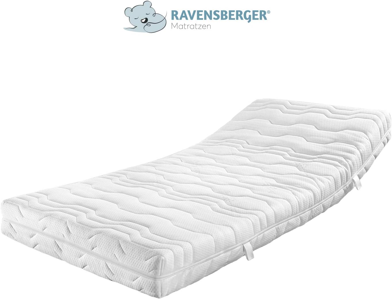 RAVENSBERGER Kaltschaummatratze Ortho-PUR | 90 x 200 cm | Höhe 18 cm | Härtegrad H3 | 7-Zonen | waschbarer Baumwoll-Doppeltuch-Bezug | Oeko-TEX® Standard 100 Zertifiziert | Made in Germany