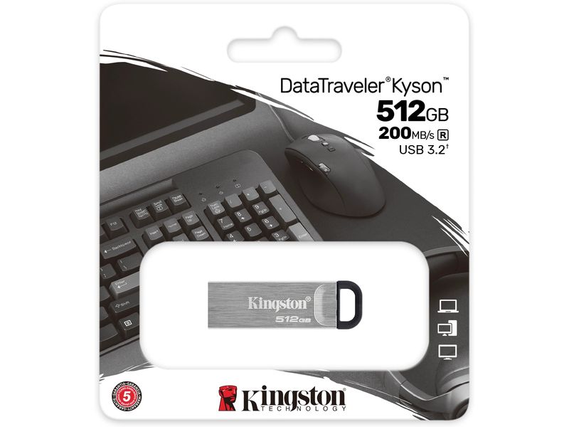 Kingston USB-Stick DataTraveler Kyson 512 GB USB-Stick mit 512 GB Speicherkapazität und 200 MB/s Lesegeschwindigkeit