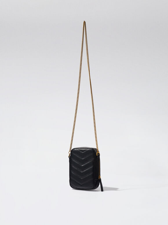 Bolsa acolchoada para celular com corrente - Preta