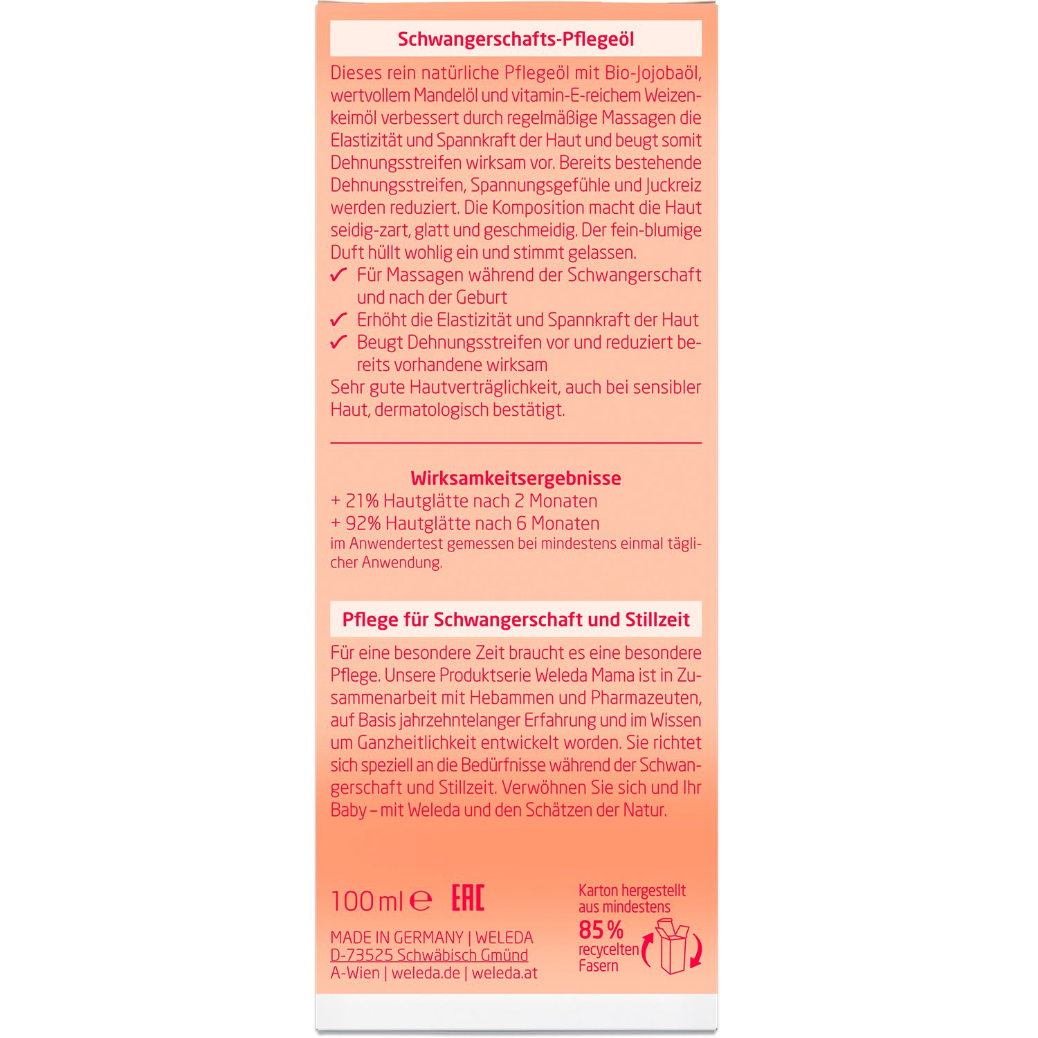 Weleda Schwangerschafts-Pflegeöl - beugt Dehnungsstreifen vor & verbessert die Elastizität der Haut