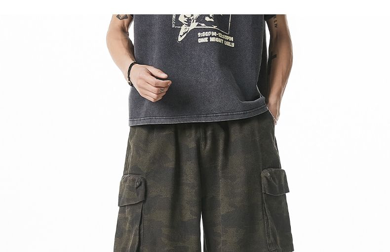 AXEN - Cargoshorts met elastische taille en camouflageprint