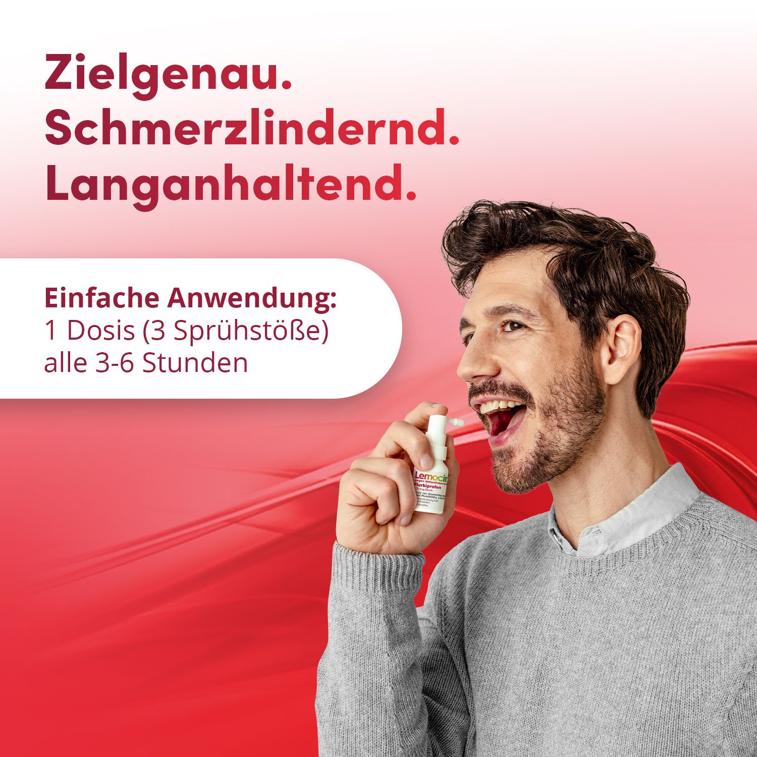 Lemocin® Flurbiprofen Spray gegen Halsschmerzen – schmerzlindernd & entzündungshemmend bis zu 6 Stunden, angenehmer Kirsch-Minz-Geschmack – für Erwachsene ab 18 Jahren