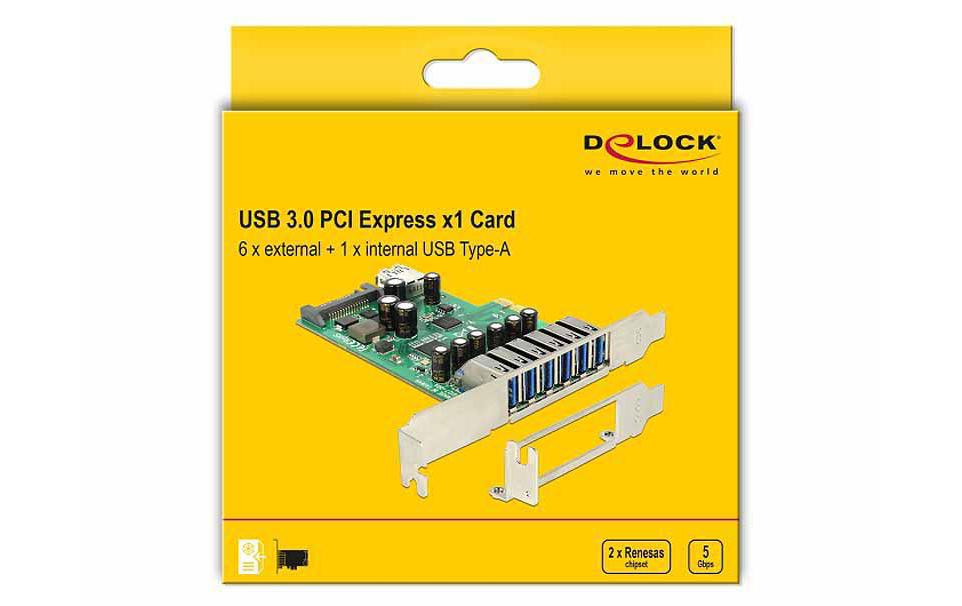 PCI-Express-Karte 89377 USB 3.0 - 6x extern + 1x internPCI Express-Karte mit 6 USB 3.0 Anschlüssen