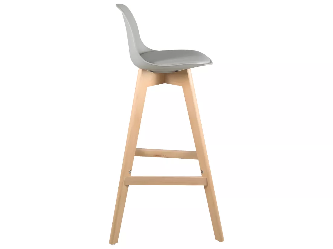 Lot 2 chaises de bar scandinaves hauteur 67cm dossier coussin simili pieds bois clair MALI (gris)