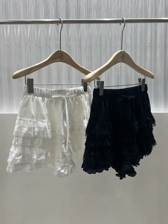 Seoulchic - gelaagde shorts met kanten plooien