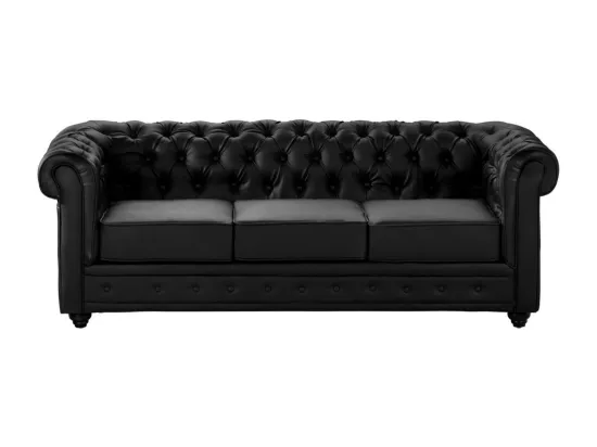 Canapé 3 places et 2 fauteuils CHESTERFIELD - Simili Noir
