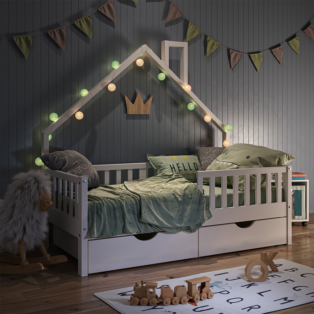 VitaliSpa Hausbett Kinderbett Spielbett Noemi 80x160cm Schubladen Rausfallschutz