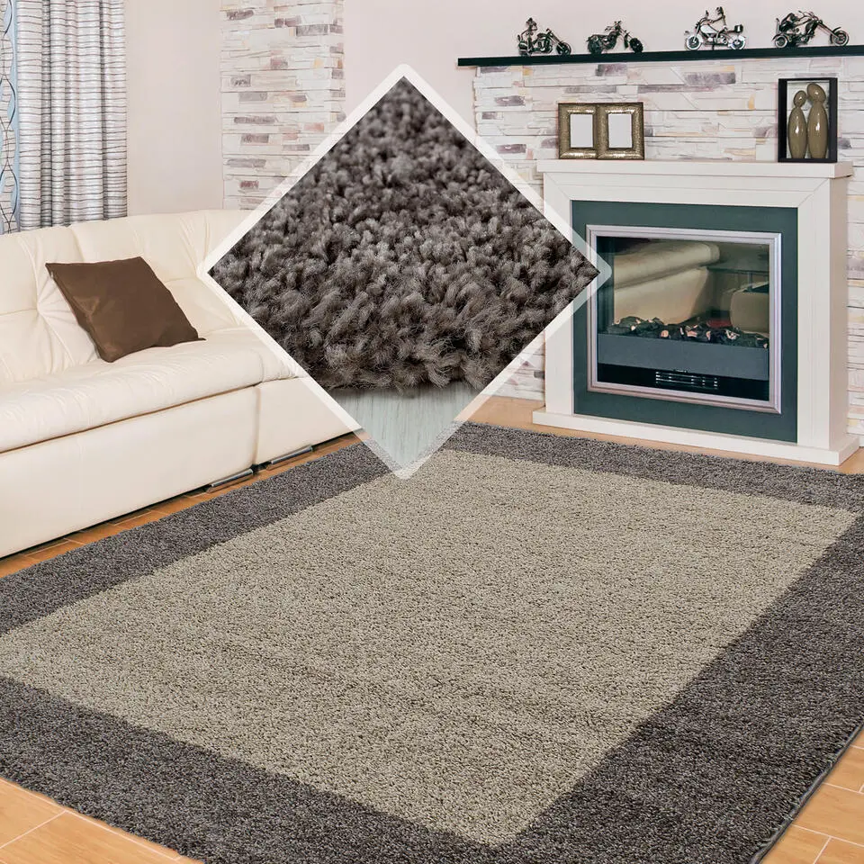 Basic Shaggy Kader vloerkleed Taupe Hoogpolig - 160x230 CM