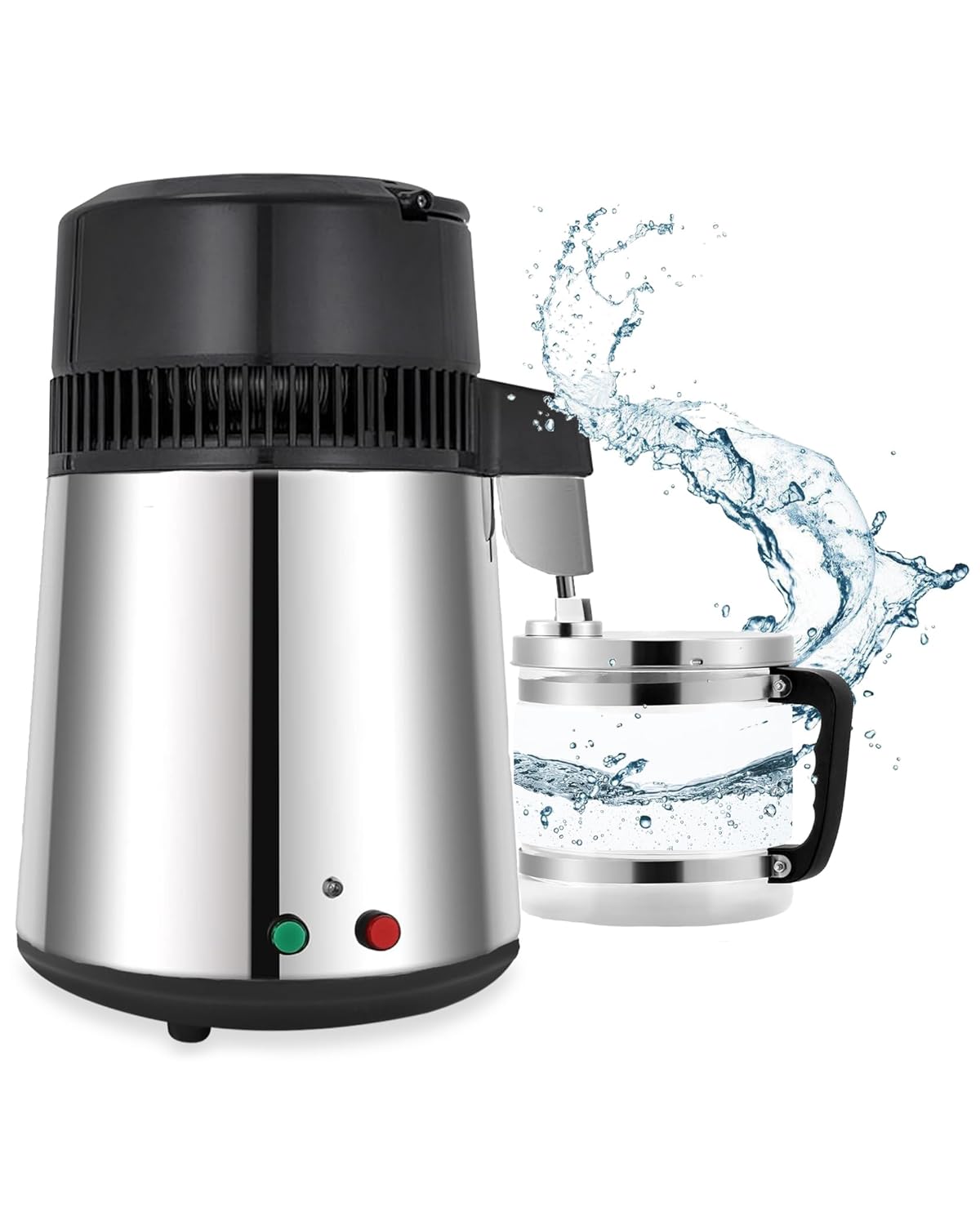 FoundGo Edelstahl Wasserdestilliergerät [750W 1L/H] Automatischer Wasserdestillierer mit Glaskanne für Reines Trinkwasser