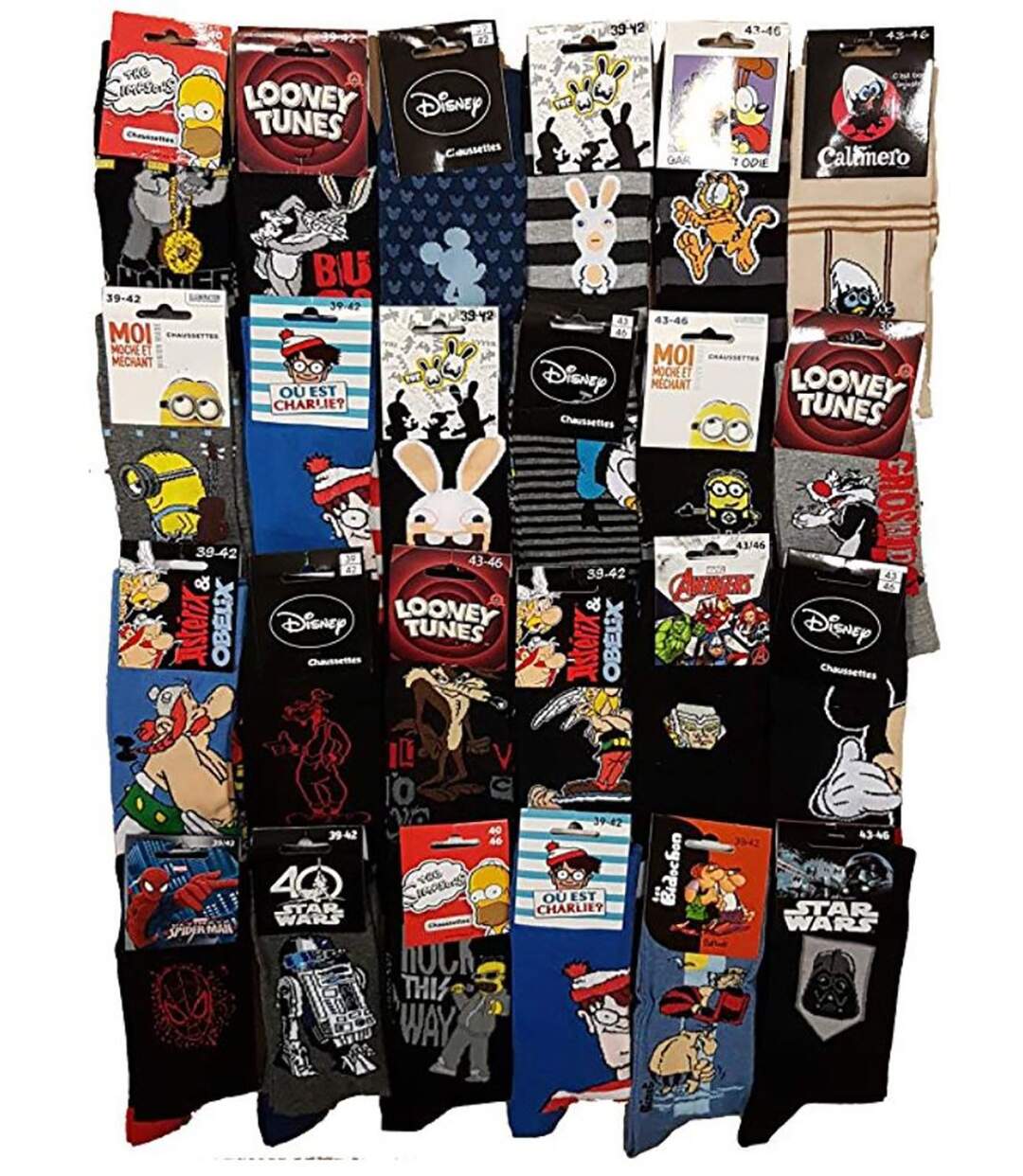 Chaussettes Licence fantaisie en Coton Vendu en Pack Surprise -Assortiment modèles photos selon arrivages- Pack de 20 Paires