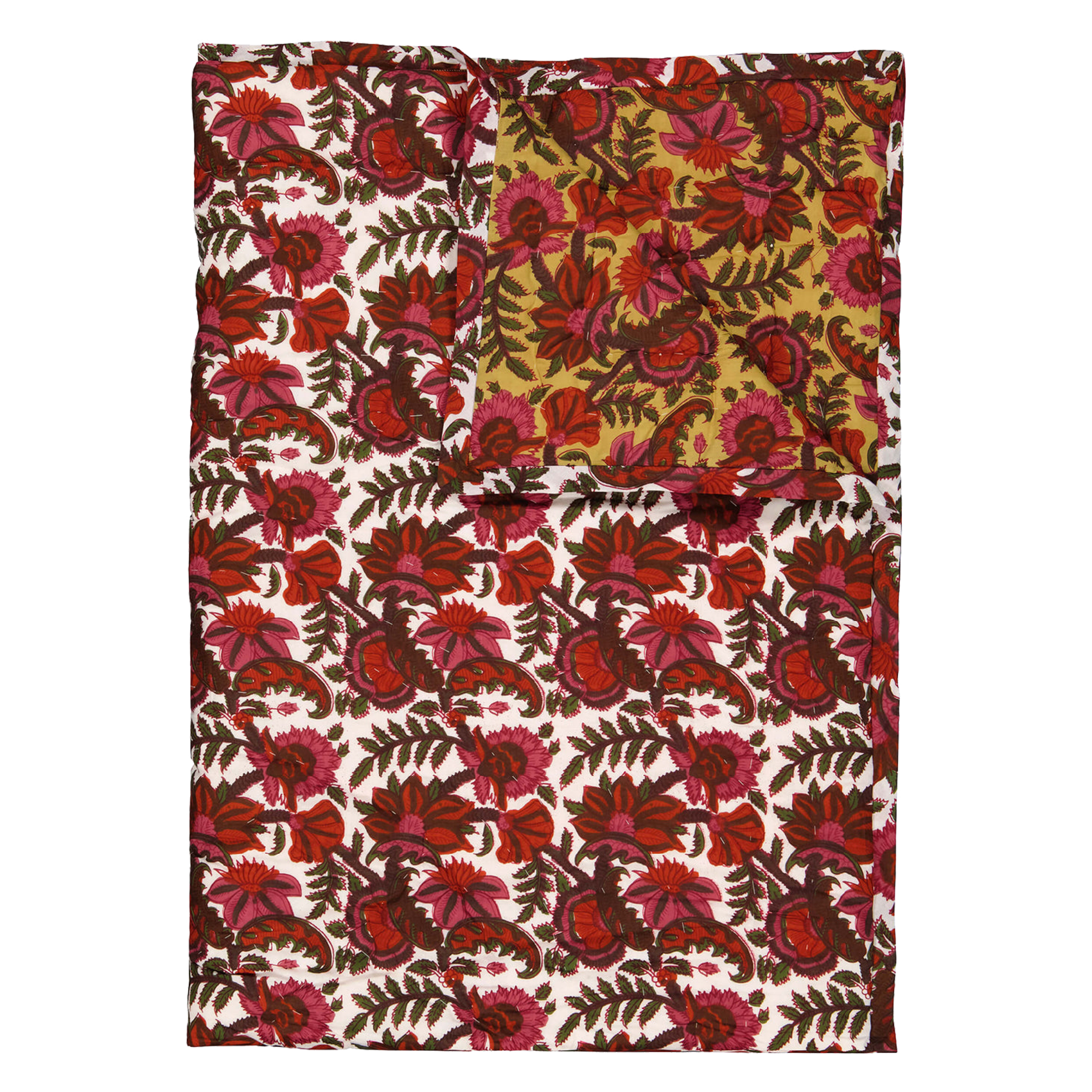 Plaid matelassé 220x270 cm réversible en coton | Kaki