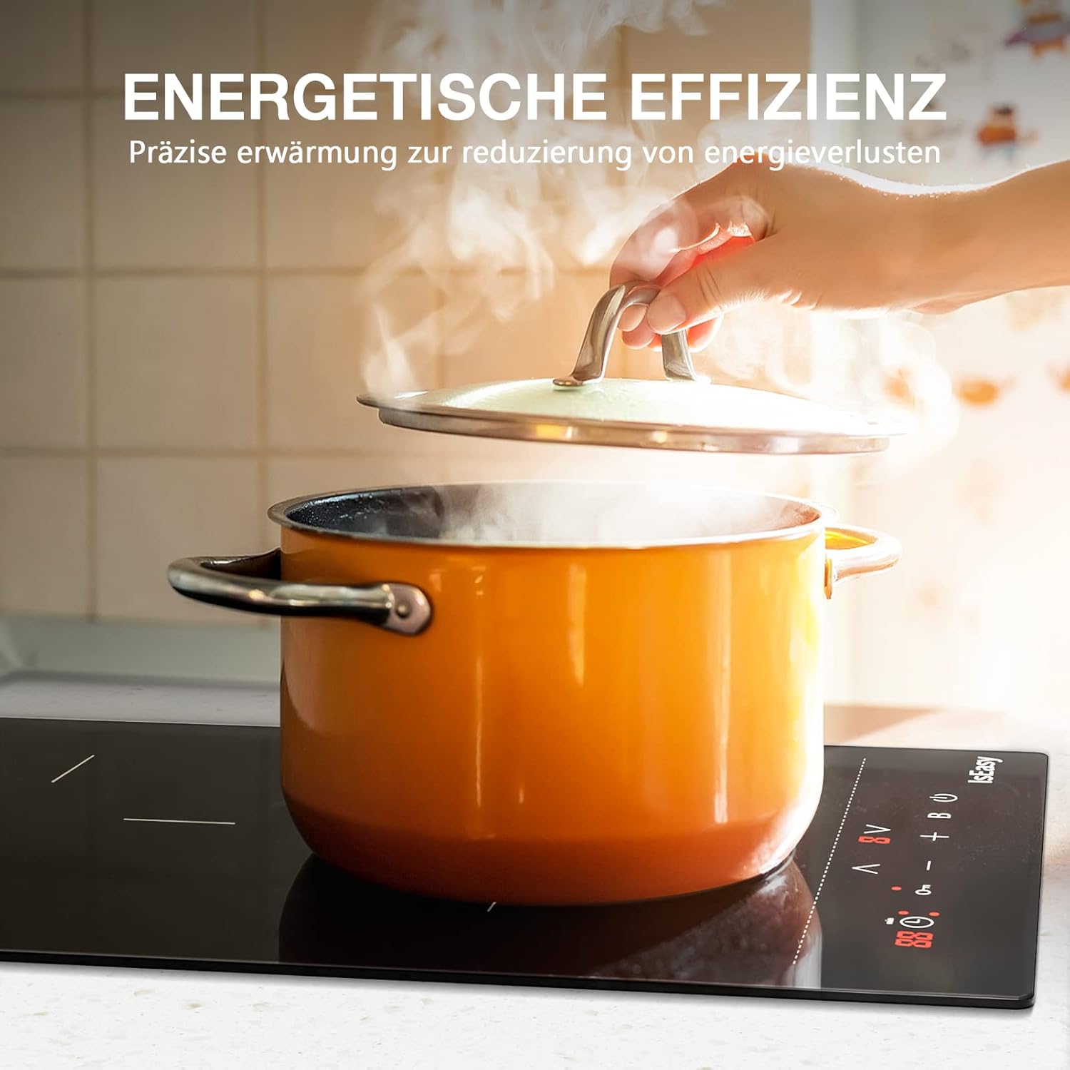 IsEasy Domino Induktionskochfeld Mit 2 Platten - 9 Leistungsstufen, 1-99Min Timer, Boost-Funktion, 29.5cm, 3400W, Schwarz