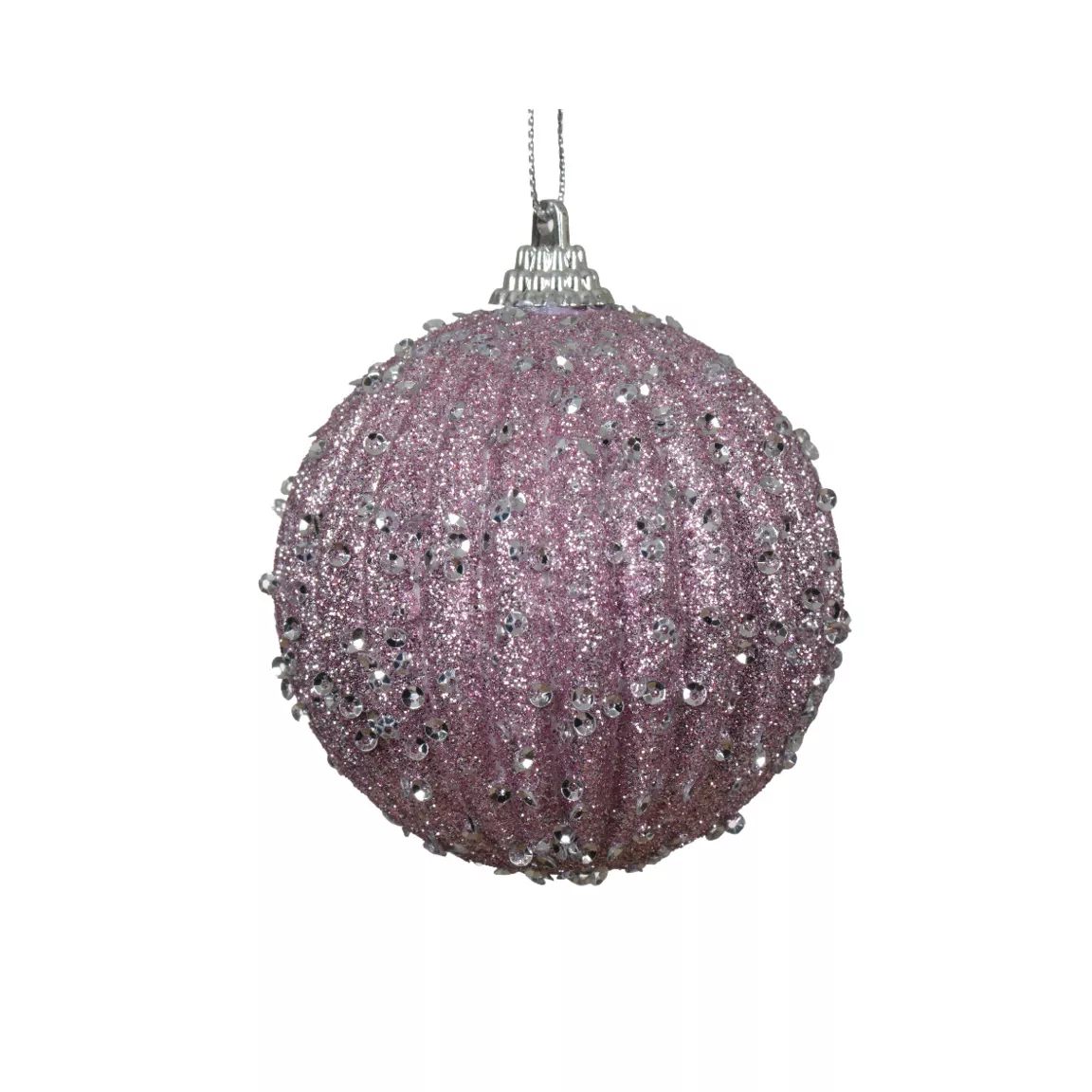 Lot de 12 boules de Noël (D80 mm) Strass pailletés Lilas