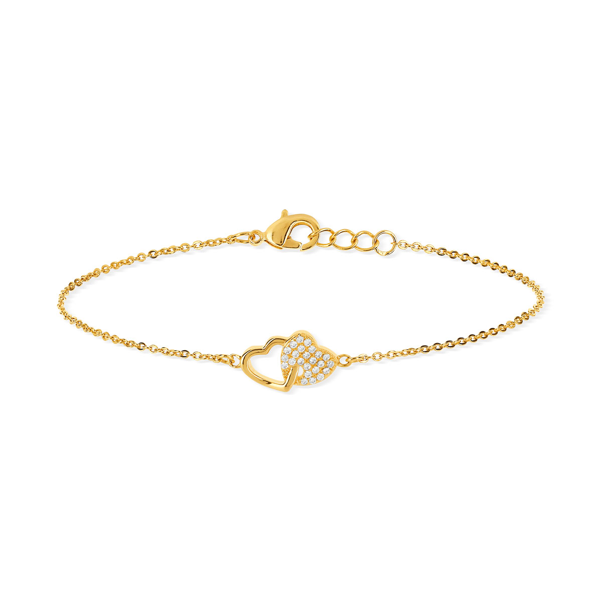 Bracelet plaqué or coeurs entrelacés zirconias 18 cm