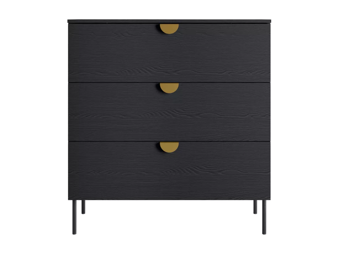 Commode avec 3 tiroirs - Noir et doré - NATANIEL