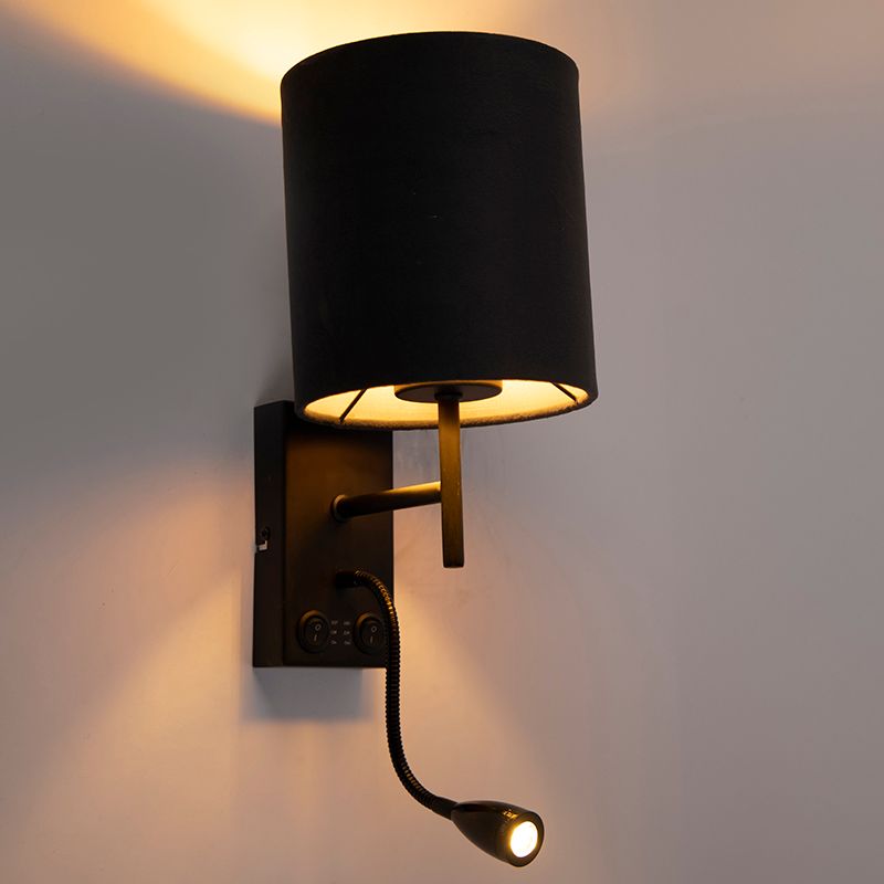 Art Deco wandlamp zwart met velours donkergrijze kap - Stacca