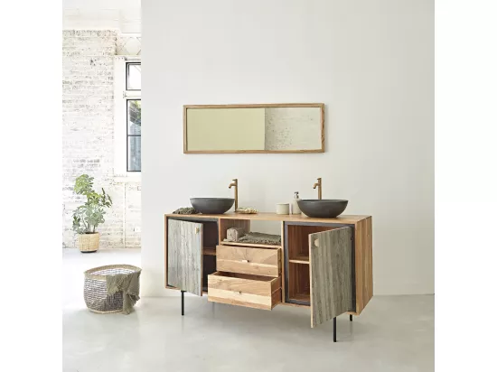 Meuble de salle de bain en acacia massif et pierre naturelle 155 cm
