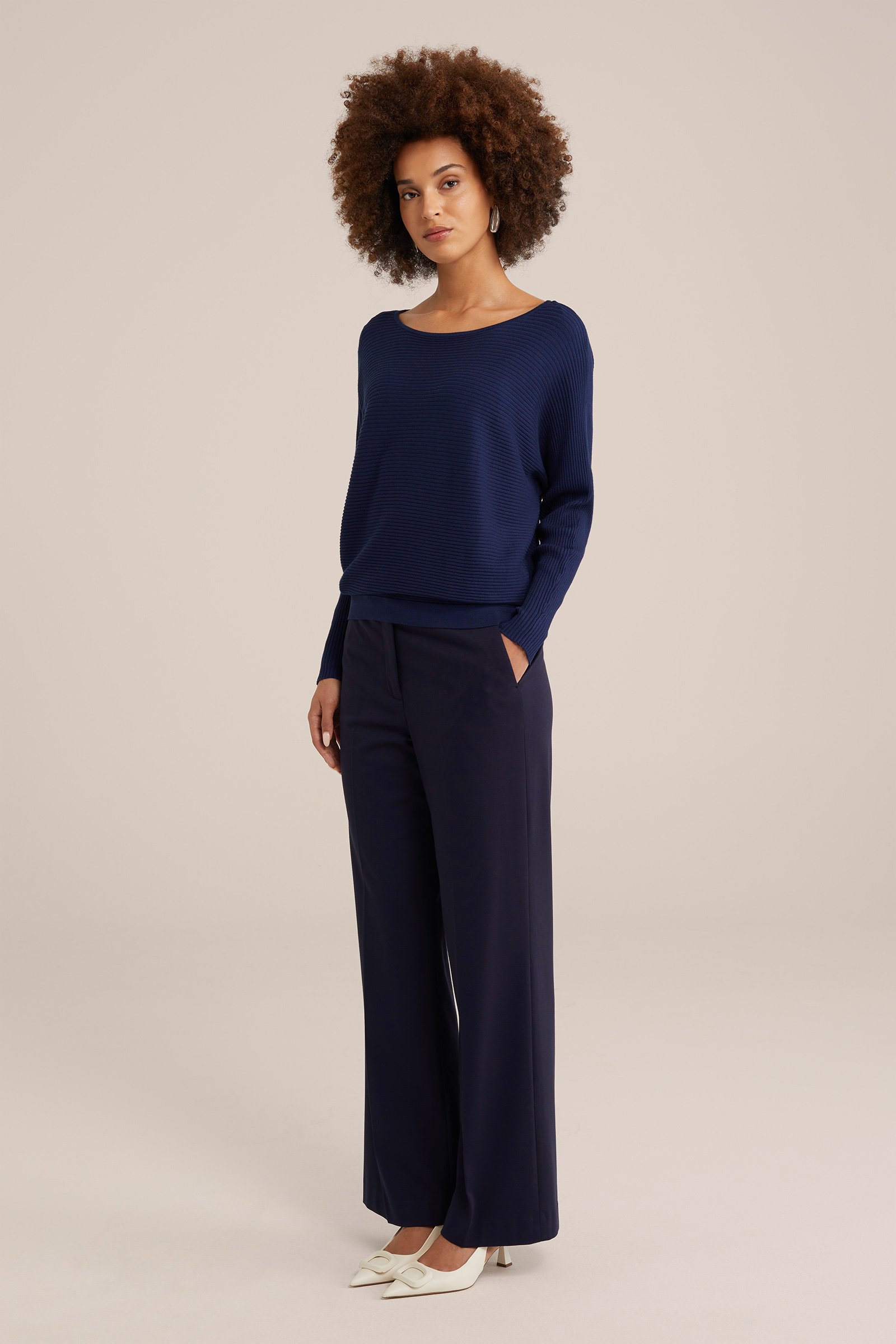 geribde trui WE Fashion Marineblauw
