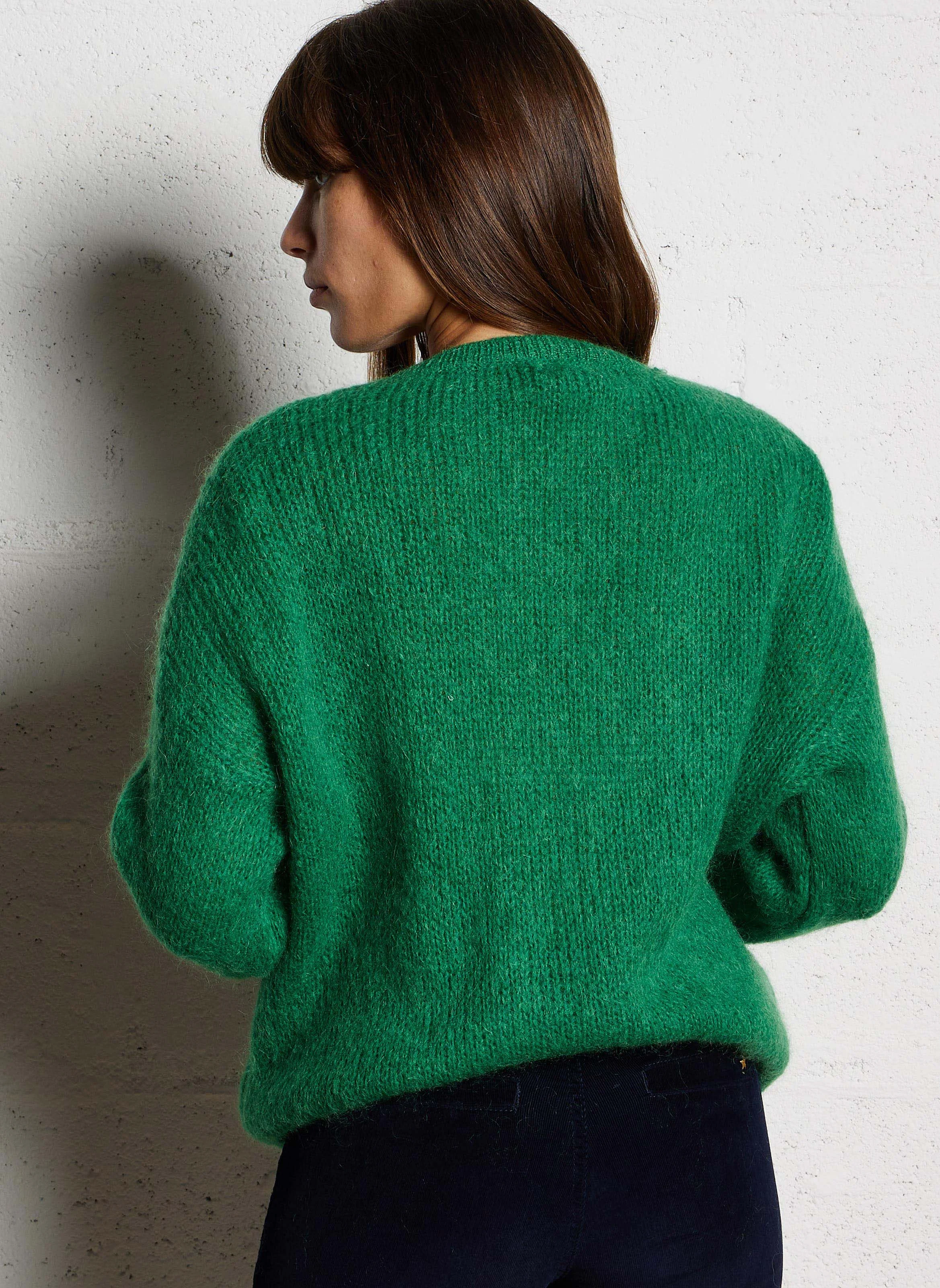 MELANIE - Pull oversize col V en laine mélangée | Vert