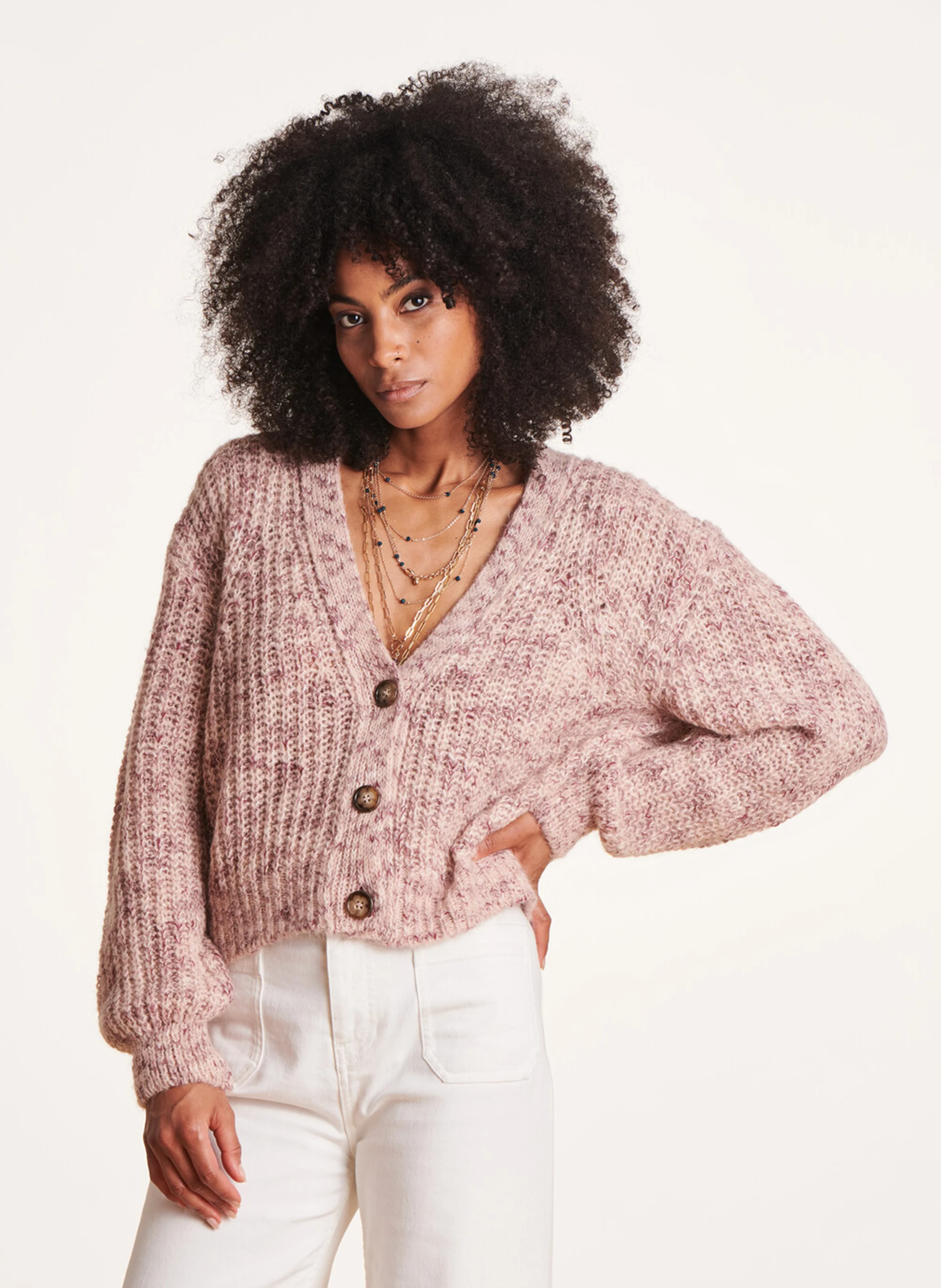 Gilet court à col V | Beige
