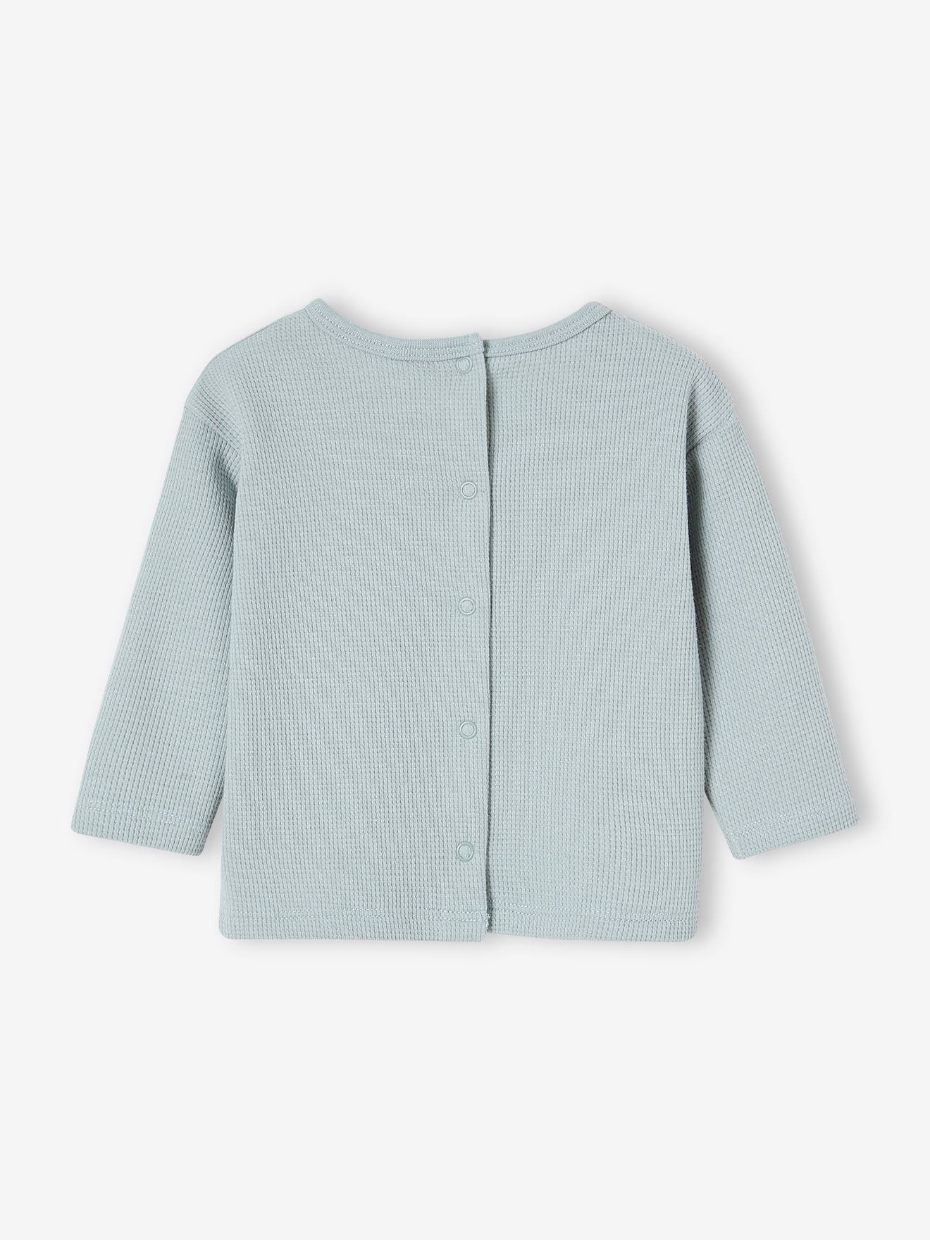 Camiseta infantil estilo tunisiano com ponto favo de mel, verde água