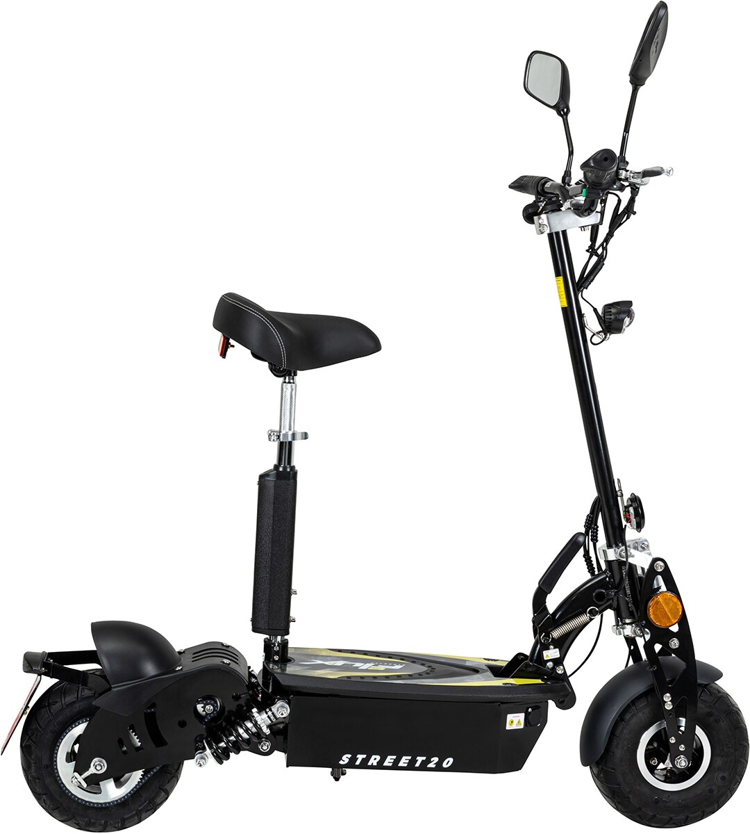 eFlux Street 20 E-Scooter mit Straßenzulassung, 20 km/h, 500 Watt, Elektroroller mit Sitz, klappbar (Schwarz)