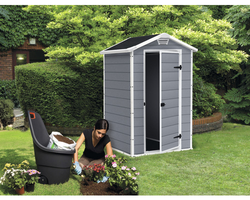 Keter Manor 4x3 kunststof tuinhuis met vloer, 129 x 103 cm, grijs