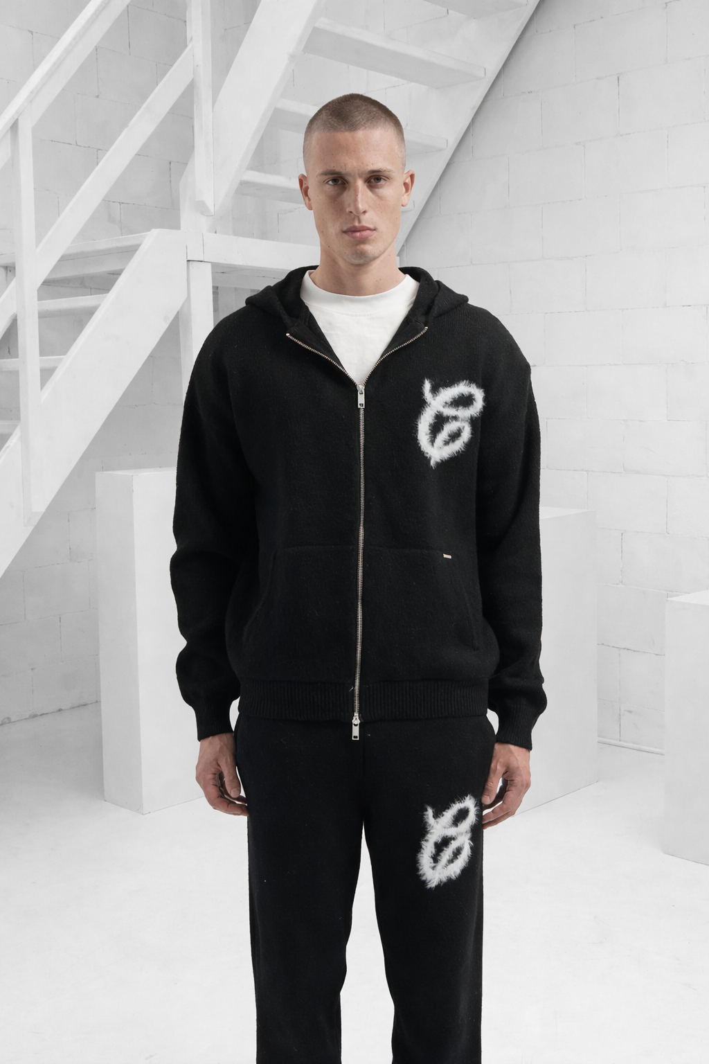 Croyez Fluffy Essence Knit Zip Hoodie Heren Zwart
