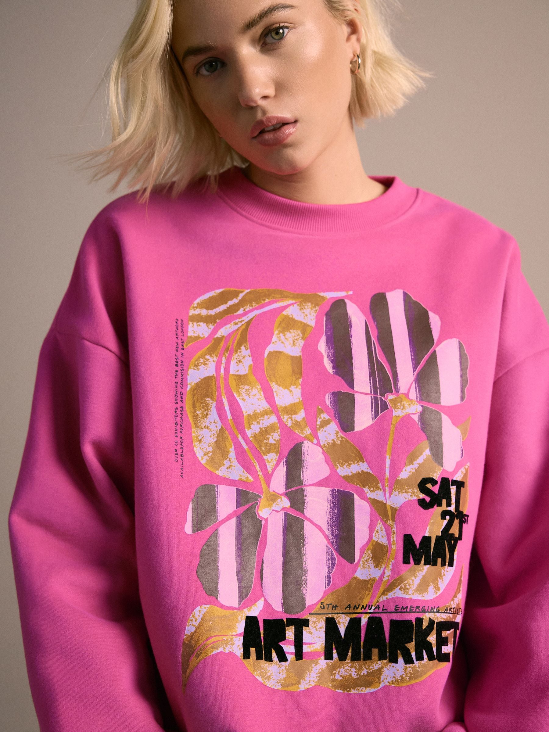 Roze - Cotton Rich Fruit Art Graphic Longsleeve Crewneck Sweatshirt