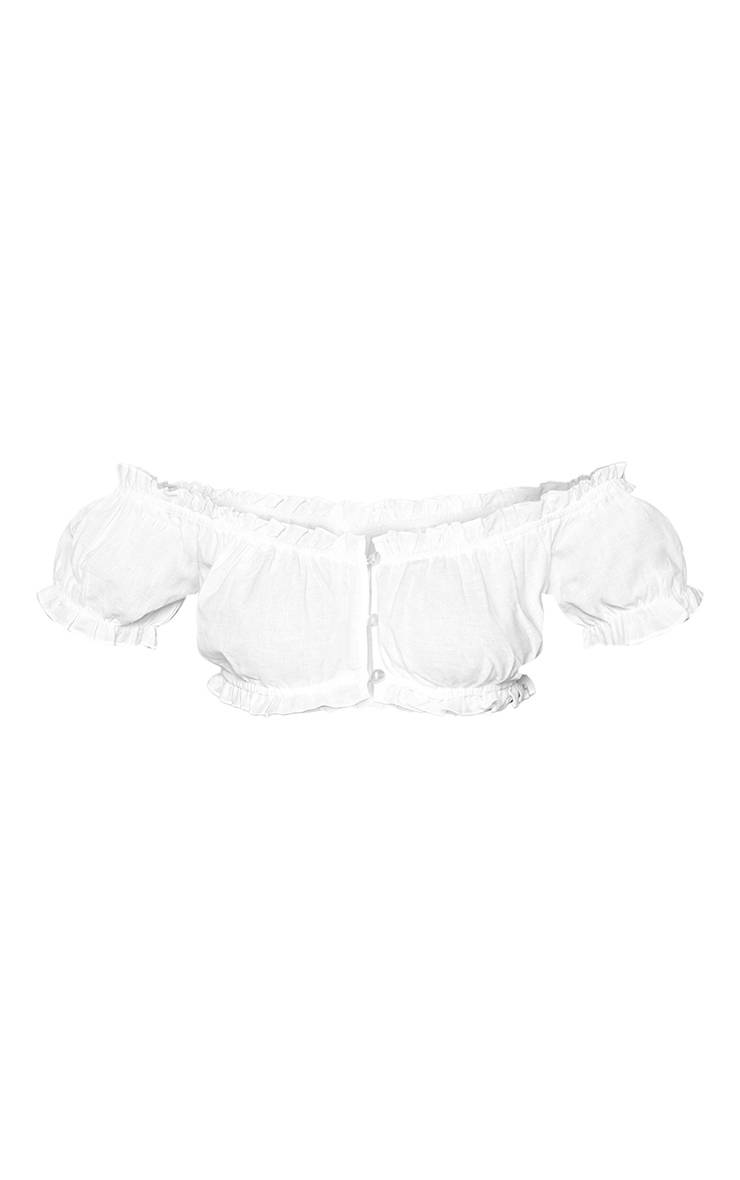 Blanc Top Court Froncé En Coton À Encolure Bardot