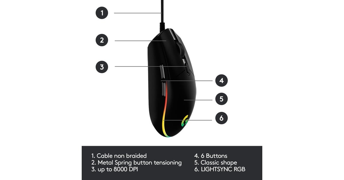 LogitechG203 LIGHTSYNC gaming muis  (Zwart, 200 - 8000 dpi, RGB leds)