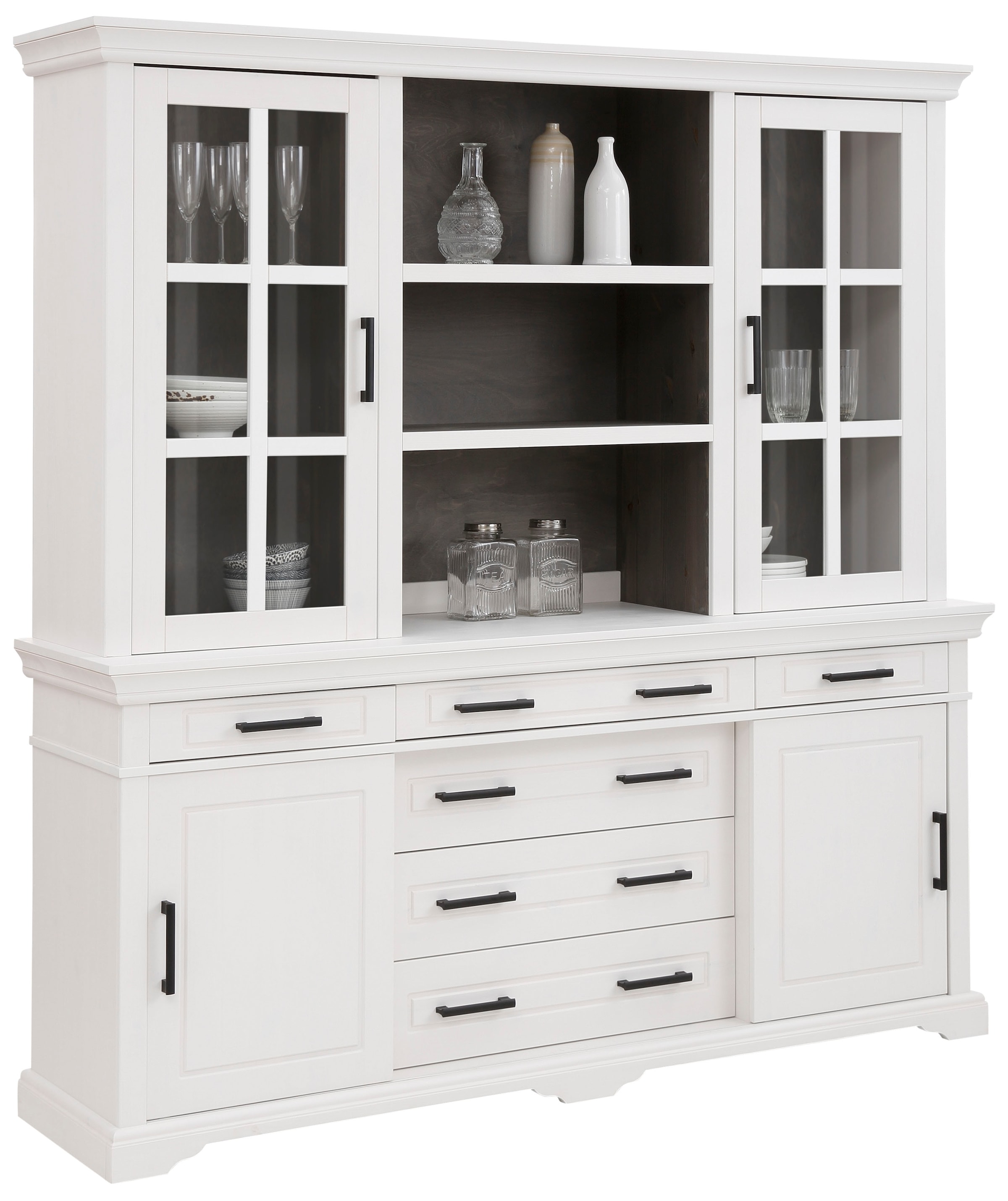 Home affaire Buffet »Anabel, mit Glastüren und Metallgriffen« aus massiver Kiefer, FSC®, mit Schiebetüren, Breite 186 cm