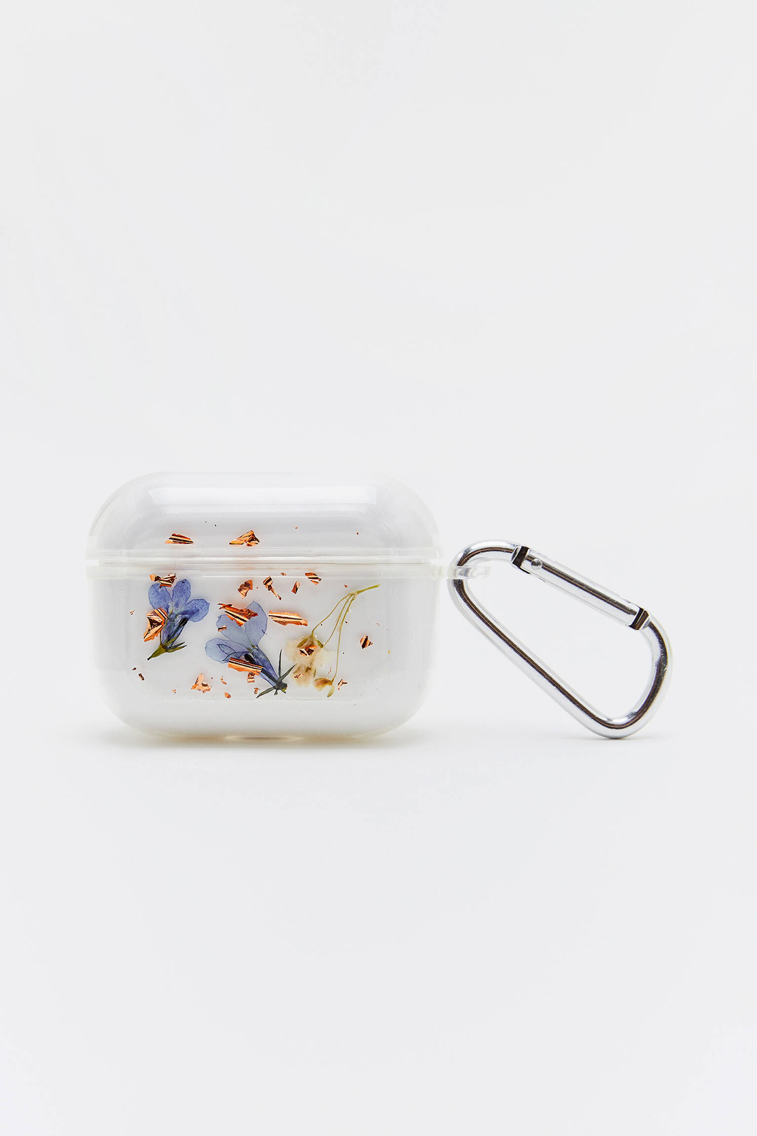 CAPA TRANSPARENTE PARA AIRPODS COM ESTAMPA DE FLORES - AZUL