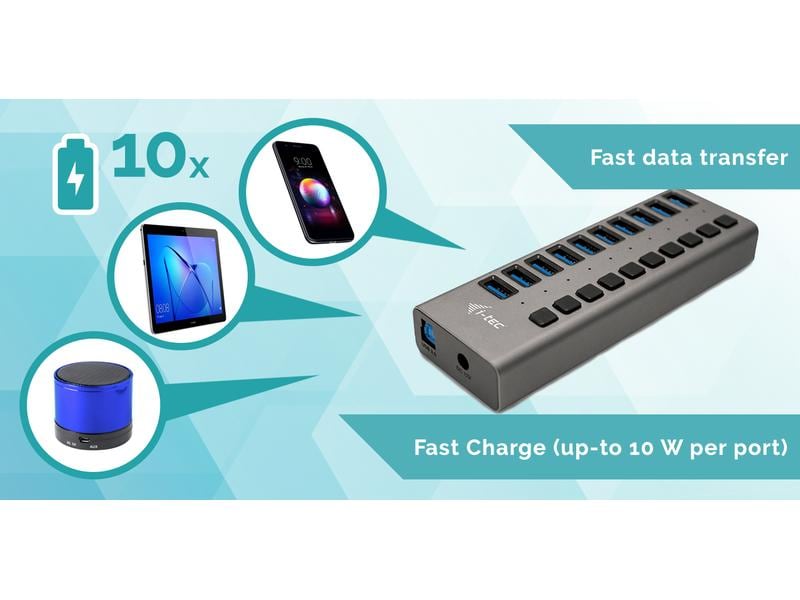 i-tec USB 3.0 Charging HUB 10 Port 10-Port USB 3.0 Lade-HUB mit 48 Watt-Poweradapter