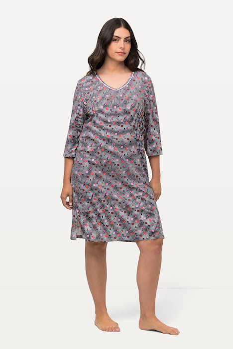 Bigshirts, 2er-Pack, Hahnentrittmuster, Rundhals, 3/4-Arm