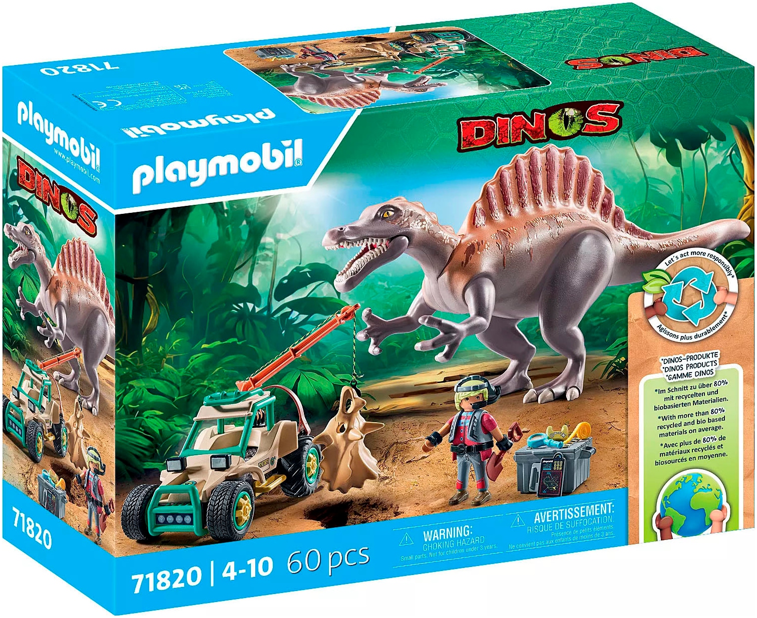 Playmobil® Konstruktions-Spielset »Spinosaurus-Angriff auf Dino-Ausgrabung (71820), Playmobil Dinos«