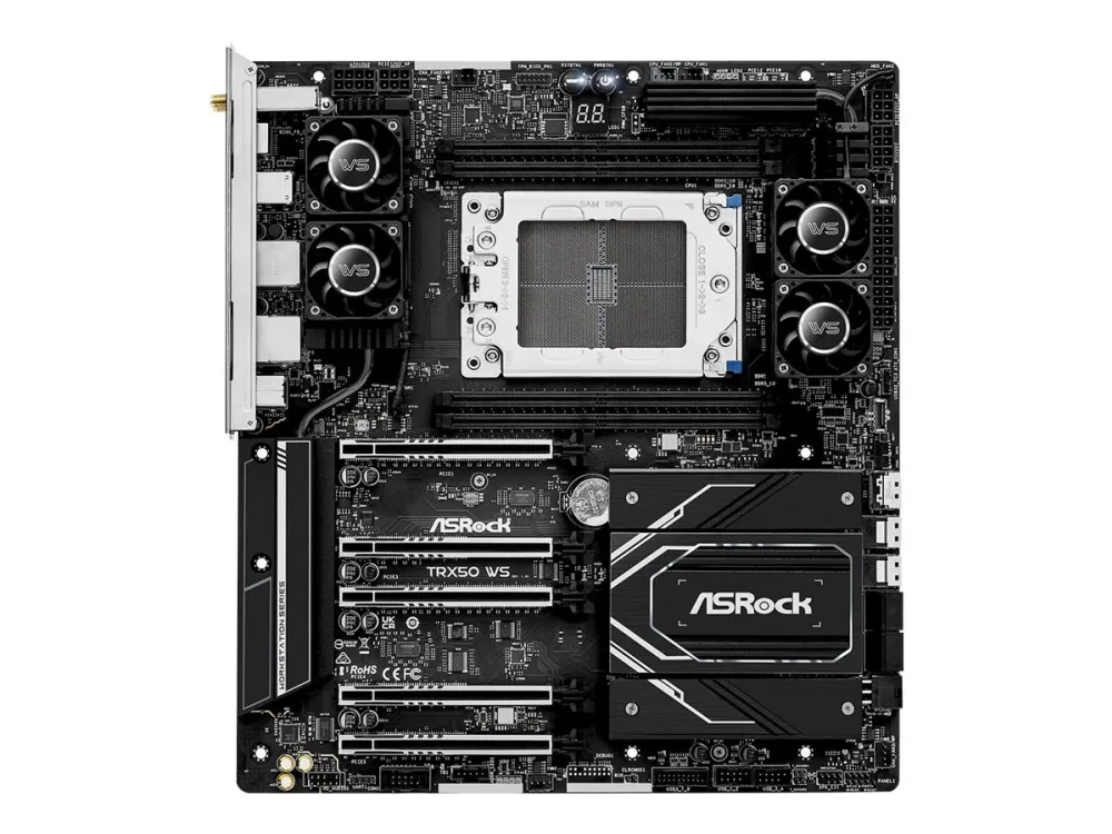 [OUTLET] - ASRock TRX50 WS - Bundkort - udvidet ATX - Socket sTR5 - AMD TRX50 Chipset - USB4, USB-C 3.2 Gen 2x2, USB 3.2 Gen 2, USB 3.2 Gen 1 - 10 Gigabit LAN, 2.5 Gigabit LAN, Bluetooth, Wi-Fi 6E - onboard grafik (CPU påkrævet) - HD Audio (8-kanale