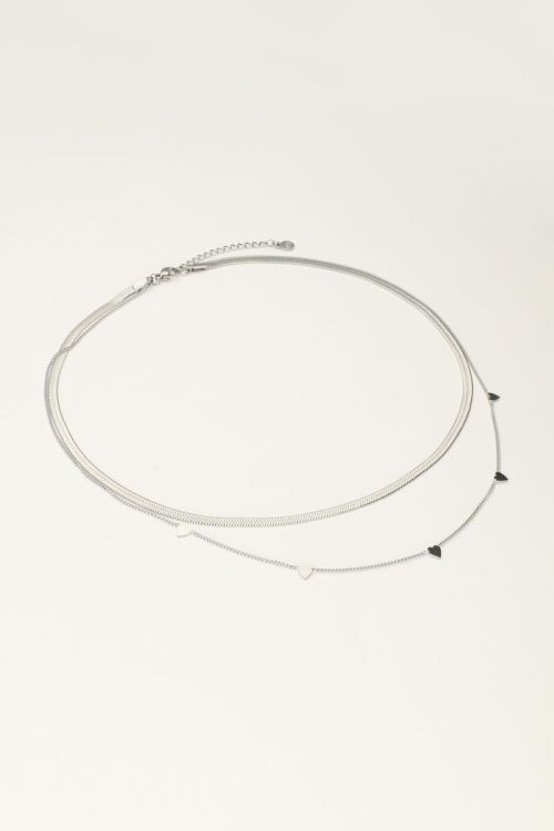 Dubbele ketting met platte schakel en hartjes