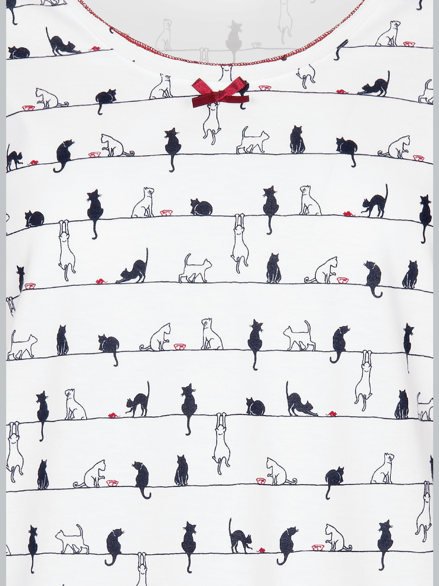 3/4 Arm Nachthemd mit Katzenmotiv Weiss