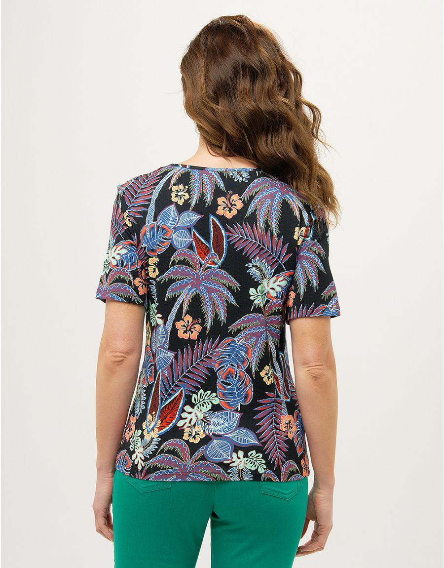 T-shirt noir feuillages