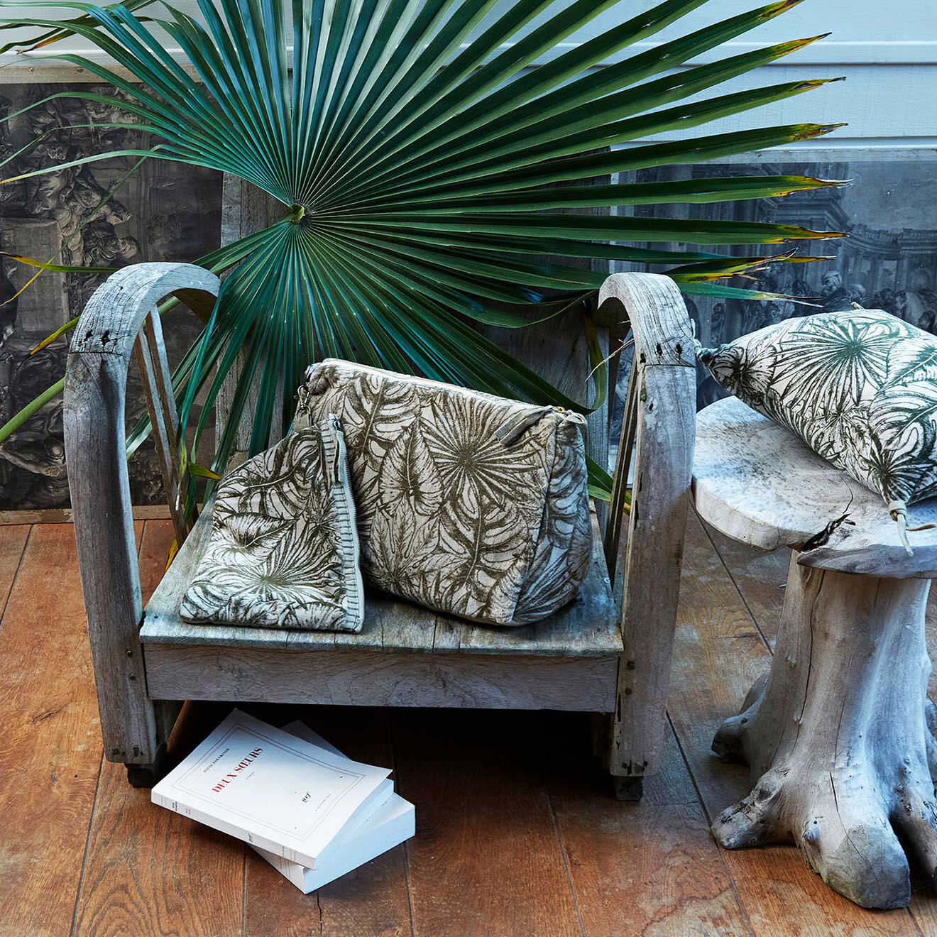 En Fil d'Indienne Trousse plate + trousse de toilette Goa beige