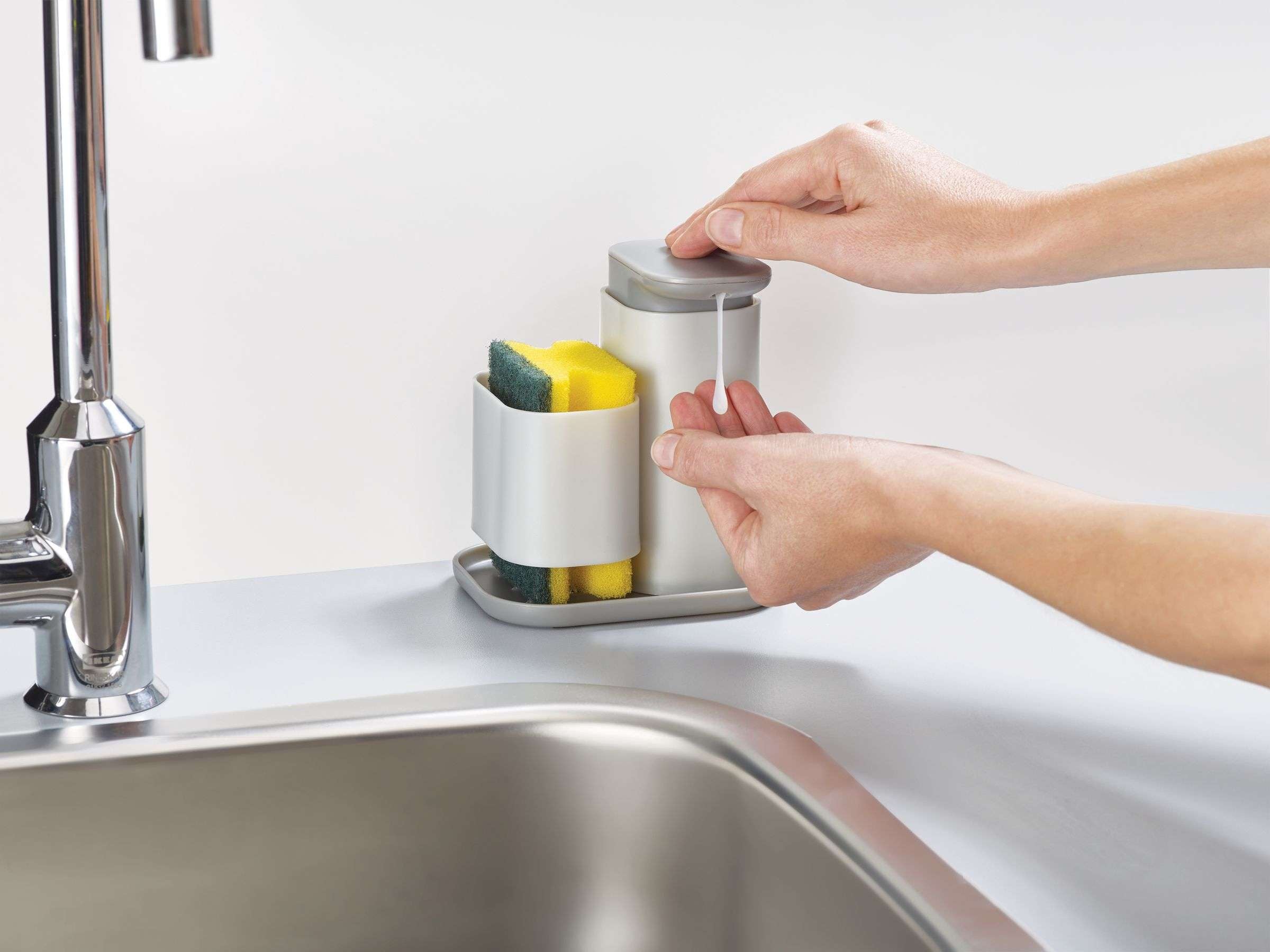 Zeepdispenser met Sponshouder, Grijs|Wit - Joseph Joseph | Duo