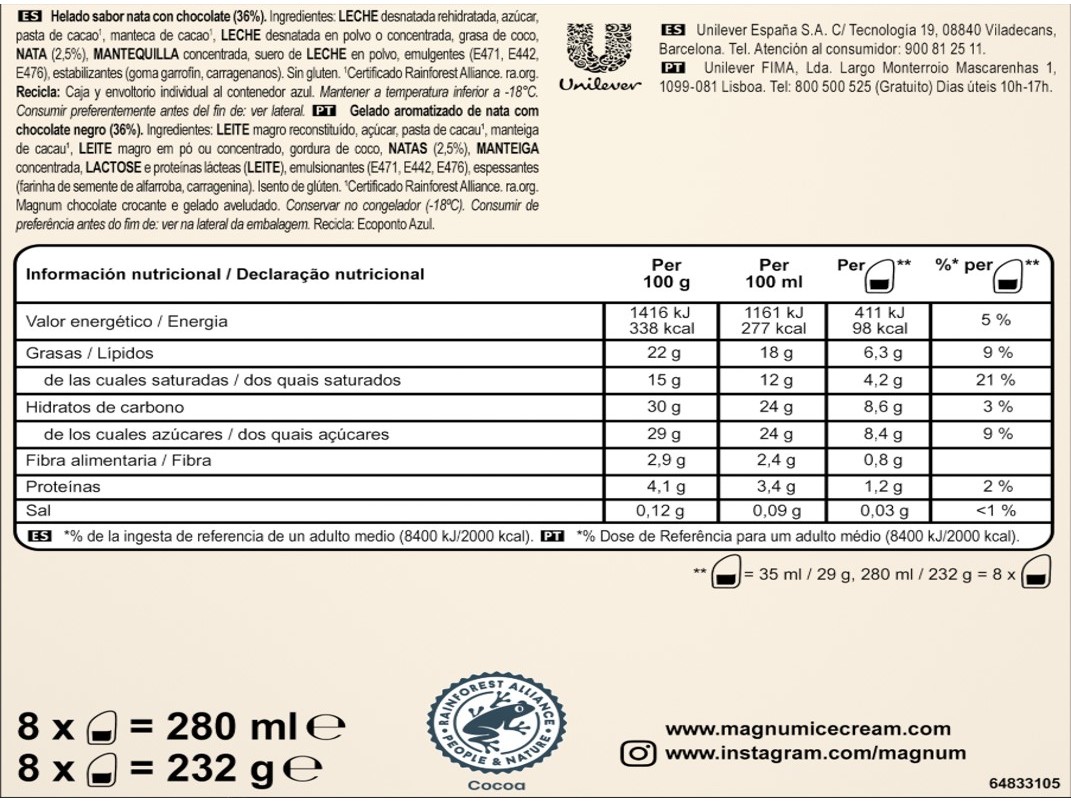 GELADO MAGNUM AFTER DINNER FRAC 8X35ML