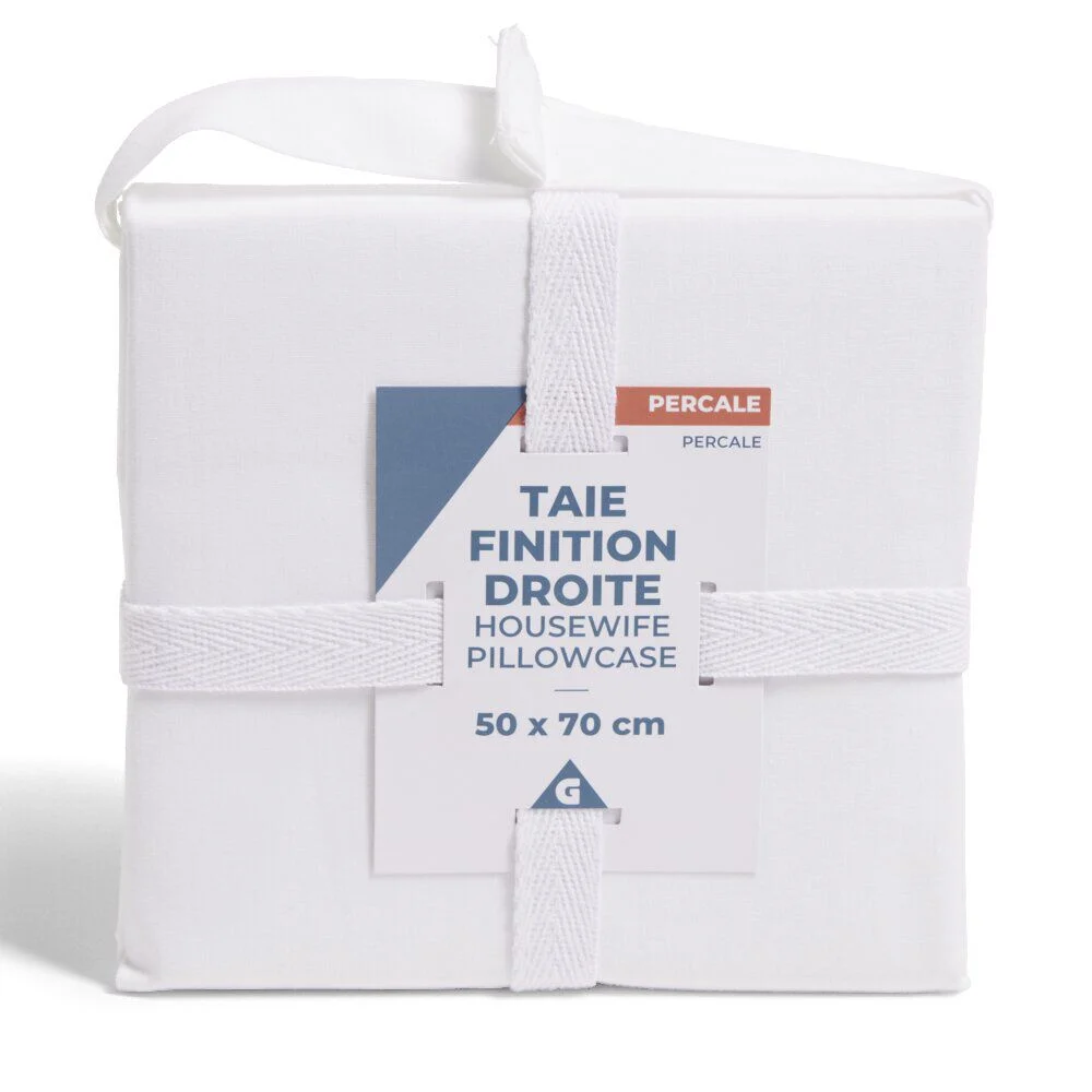 Taie d'oreiller 50x70cm 100% coton percale finition droite blanc