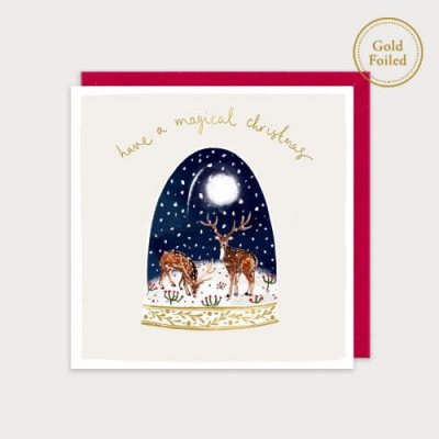 Magical Christmas Deer & Stag Snowglobe Greetings Card